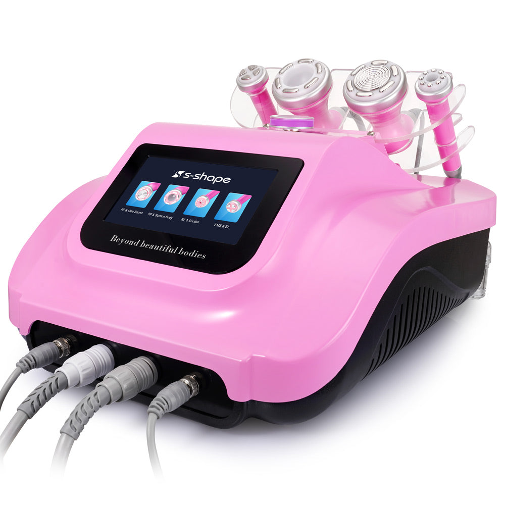 S Shape 30K 4 in 1 Cavitation RF Machine For Facial Lifting & Body Slimming pink color