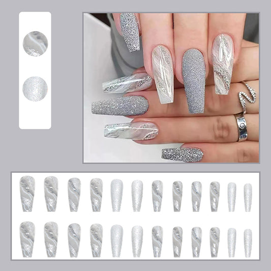 NAIL13 Long Charming Wearable Fake Nails Press on Square Head Wear Armor