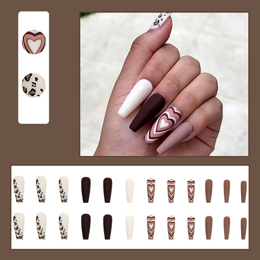 Charming Pink Black Ballet Wearable Fake Nails Press On Square Head