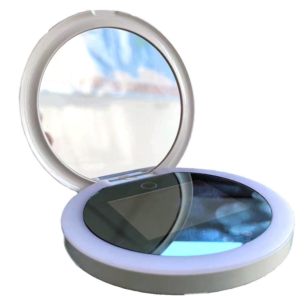 Sunscreen Testing Mirror with UV Camera Sunscreen Testing Mirror with UV Camera, UV Mirror with Lights Facial Sunscreen 2X Magnification Travel Makeup Mirror, Large 3.5" Pocket Mirro