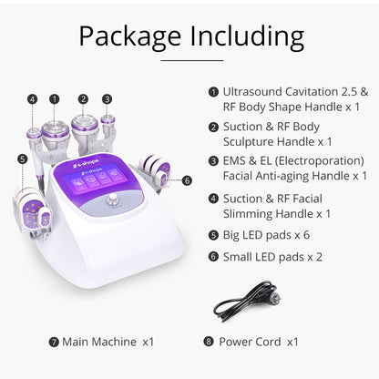 6 In 1 S Shape 30K Cavitation Machine with Laser Pads